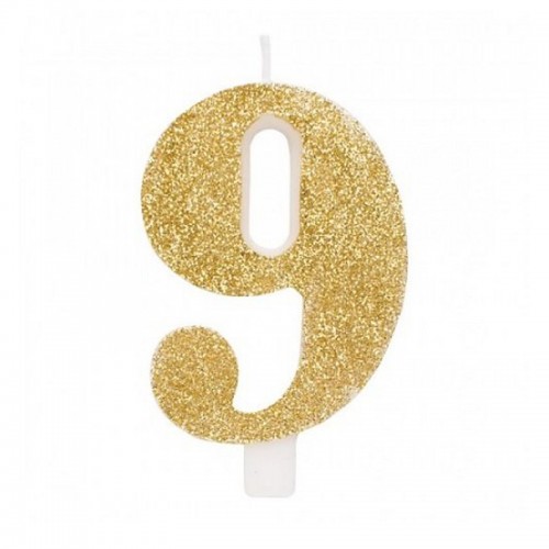 Vela Número 9 Glitter Ouro